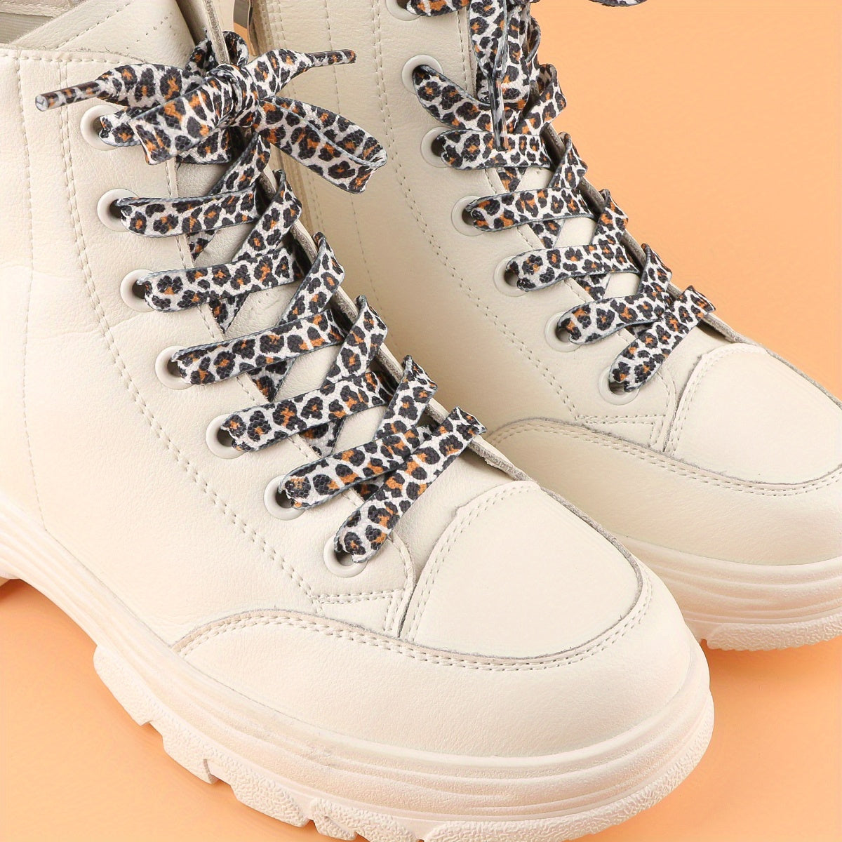 Unisex Leopard Print Flat Shoelaces Durable Polyester for Sneakers and High-Tops