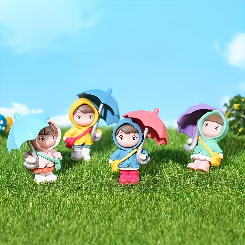 Girls Umbrella Girl Figurines 4pcs Set Durable ABS Dashboard Home Decor