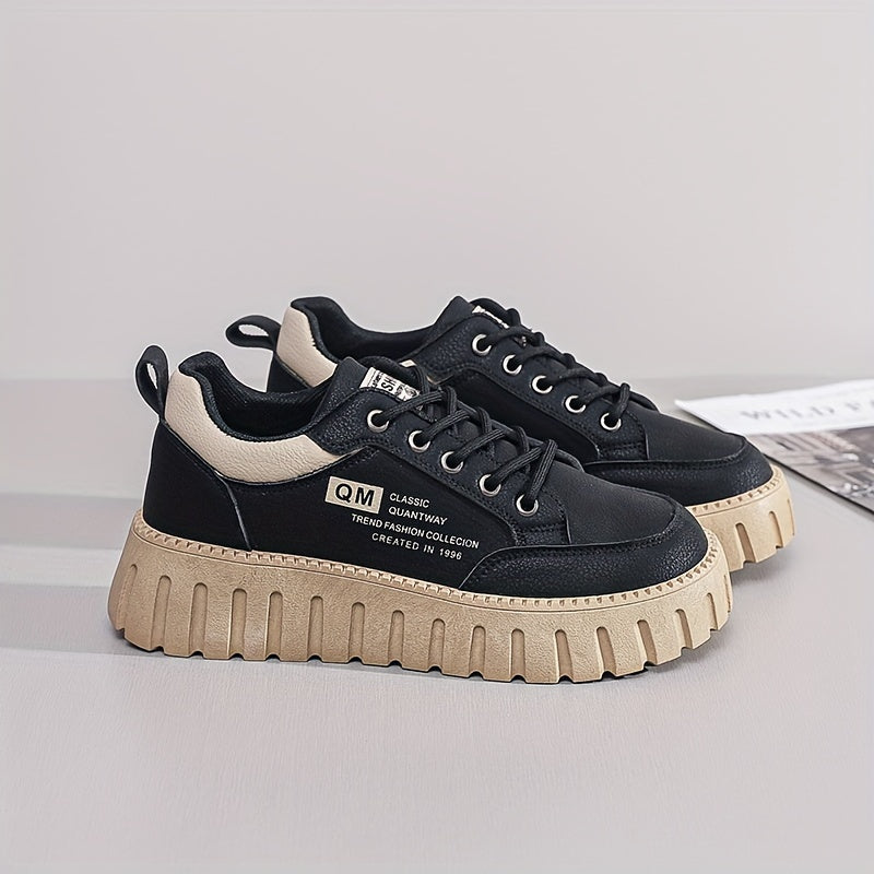 Women's Platform Shoes Spring Autumn 2024 Low Top Round Toe Wear-Resistant Trendy