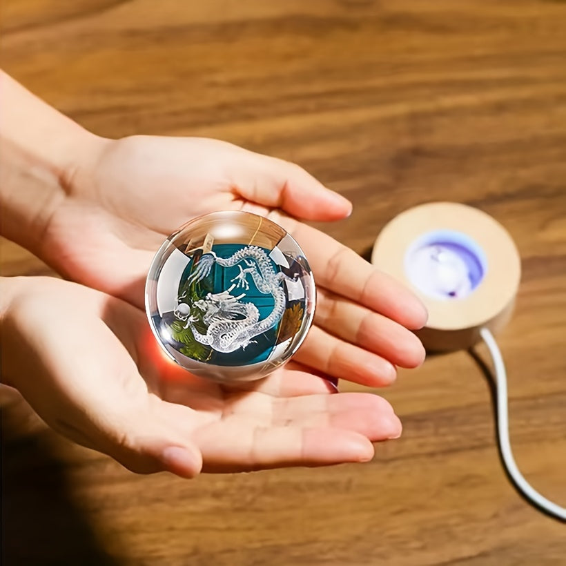 Lámpara de noche con bola de cristal Dragon y base de madera, cambio de color, decoración de escritorio USB para el hogar y dormitorio