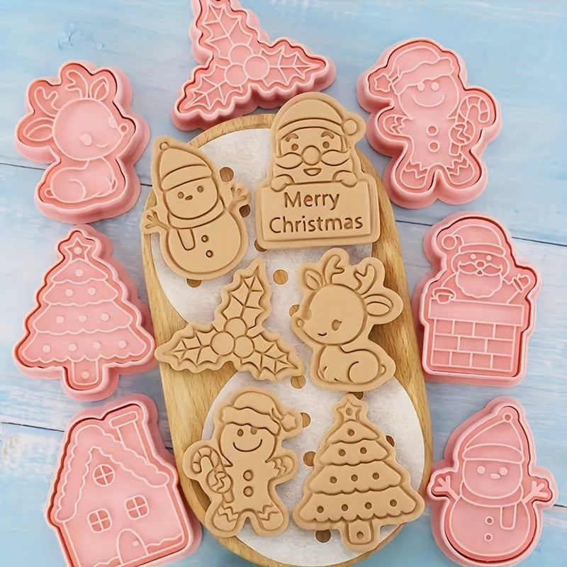 Christmas Cookie Cutter Set 8-Piece Durable Plastic Baking and Holiday Party