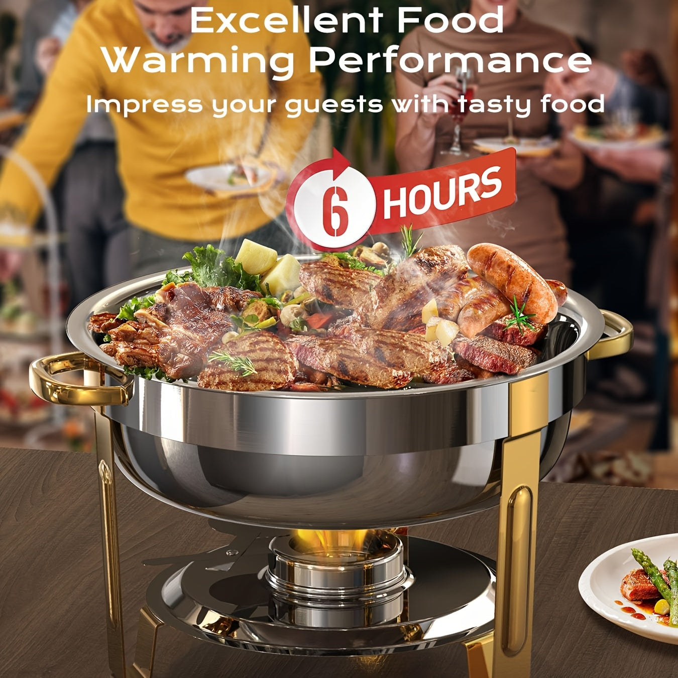 Set of 4 Stainless Steel Chafing Dishes 5QT Gold Silver Party Event