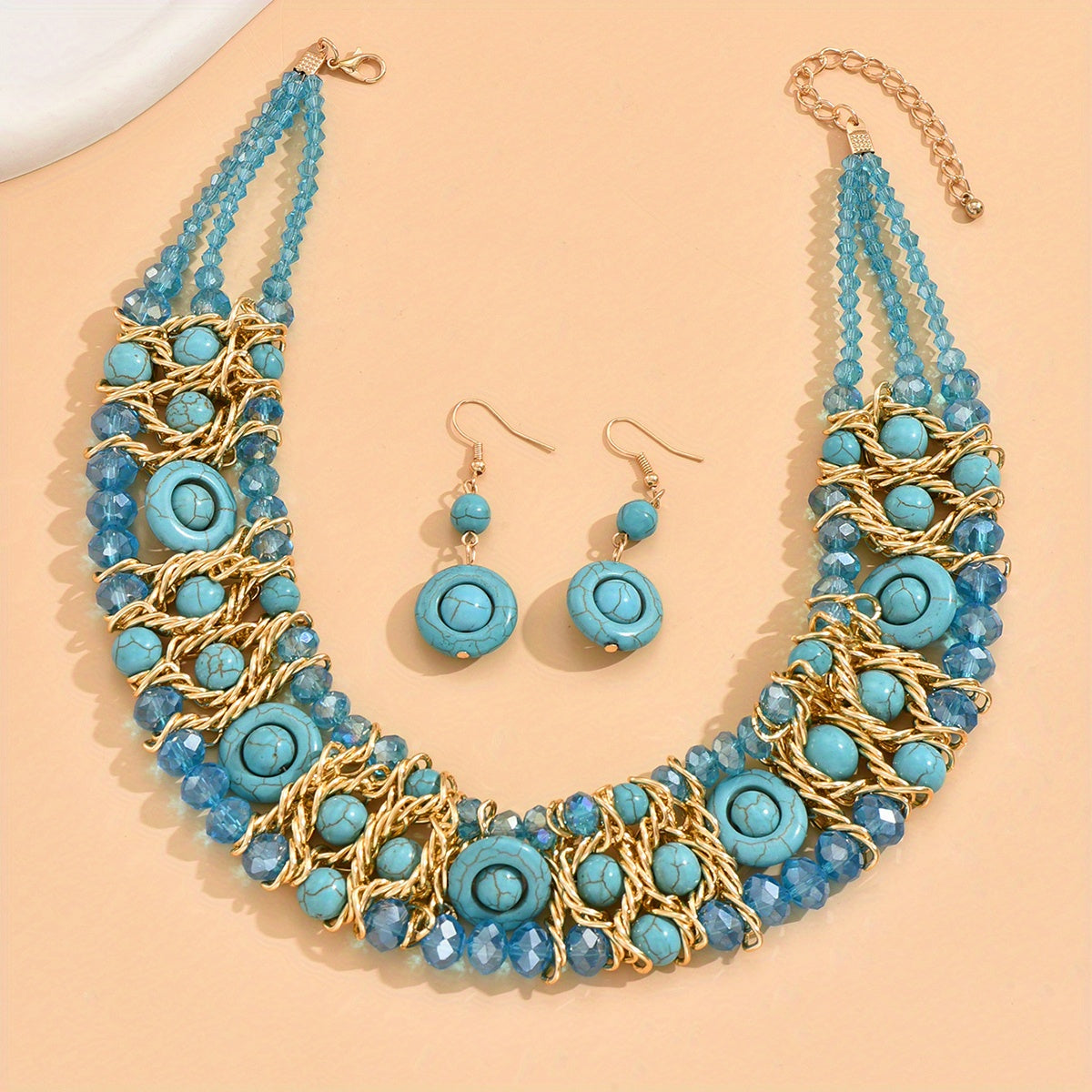 Women's Boho Jewelry Set Beaded Necklace and Earrings for Casual Wear and Gifts