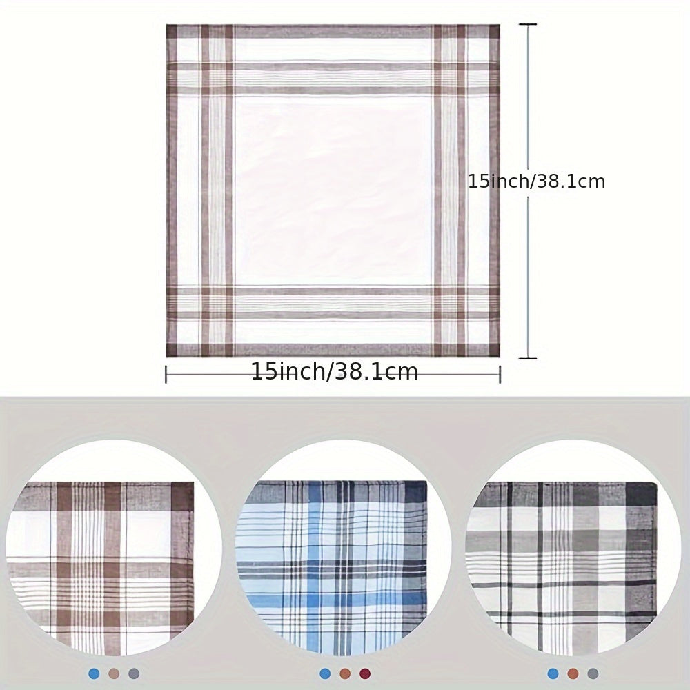 Set of 6 Men's Cotton Pocket Handkerchiefs Soft Absorbent Hypoallergenic Plaid