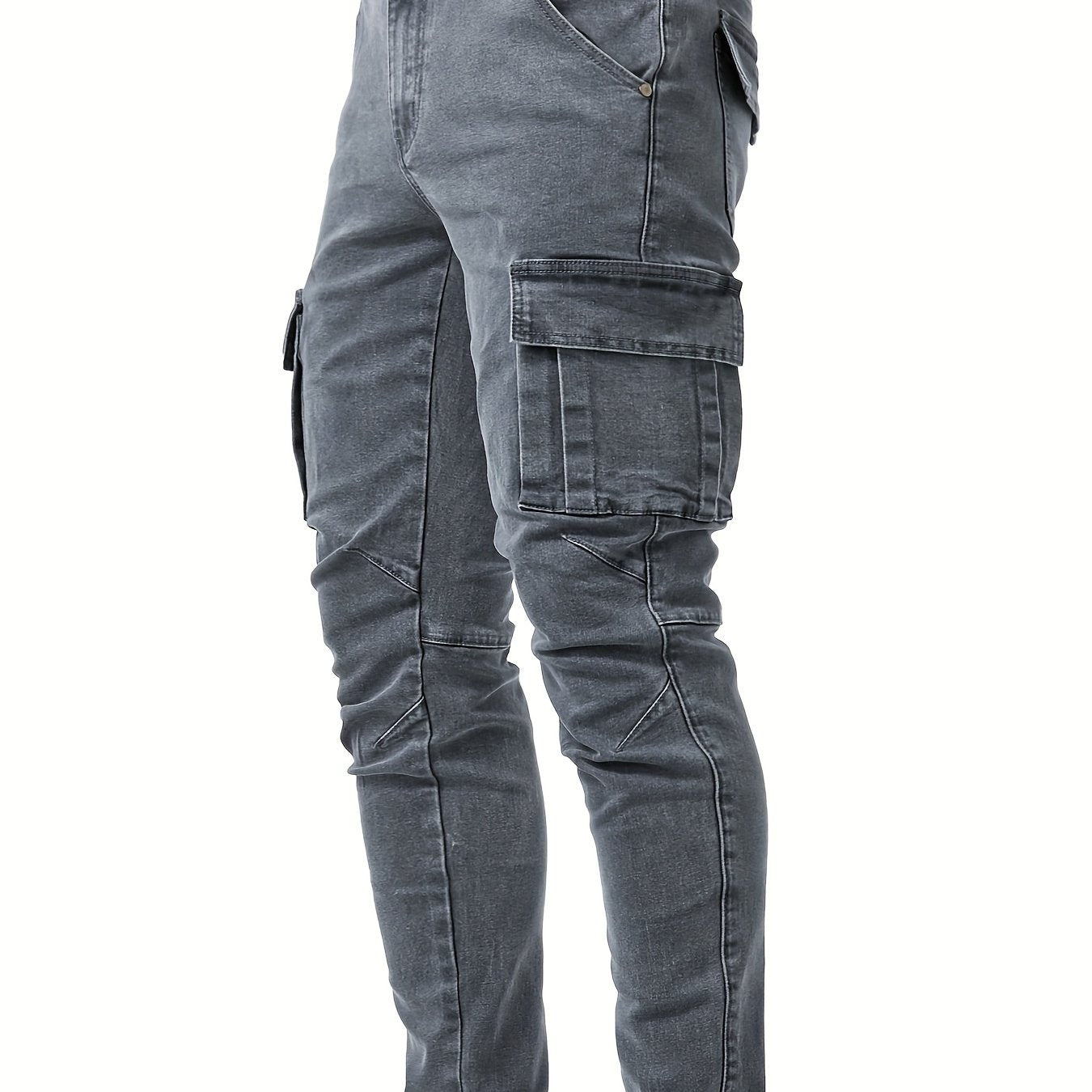 Men's Slim Jeans High Stretch Denim Solid Color Washed Skinny Fit Regular Length