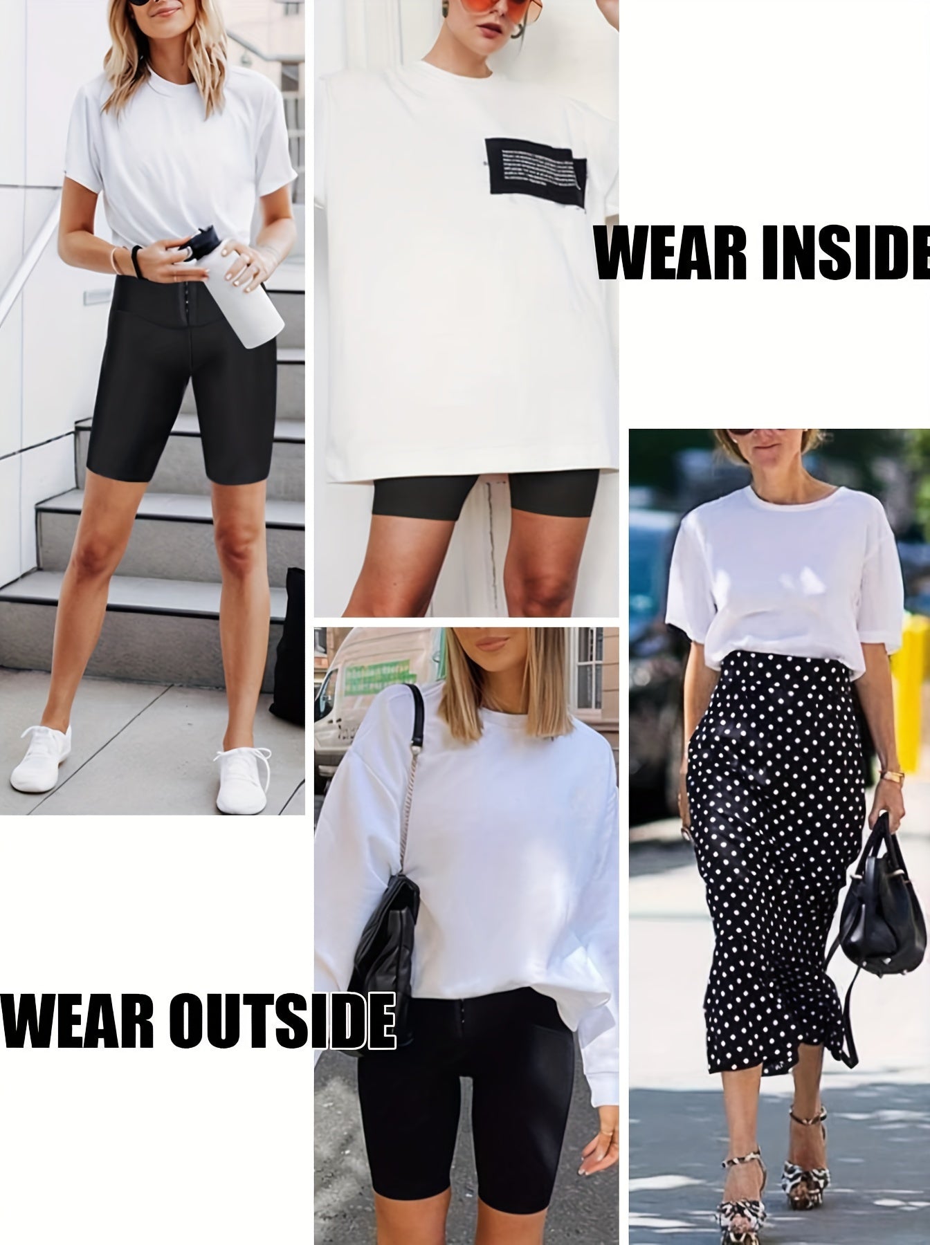 High Waist Compression Shorts with Front Buckle Tummy Control Solid Color Shapewear