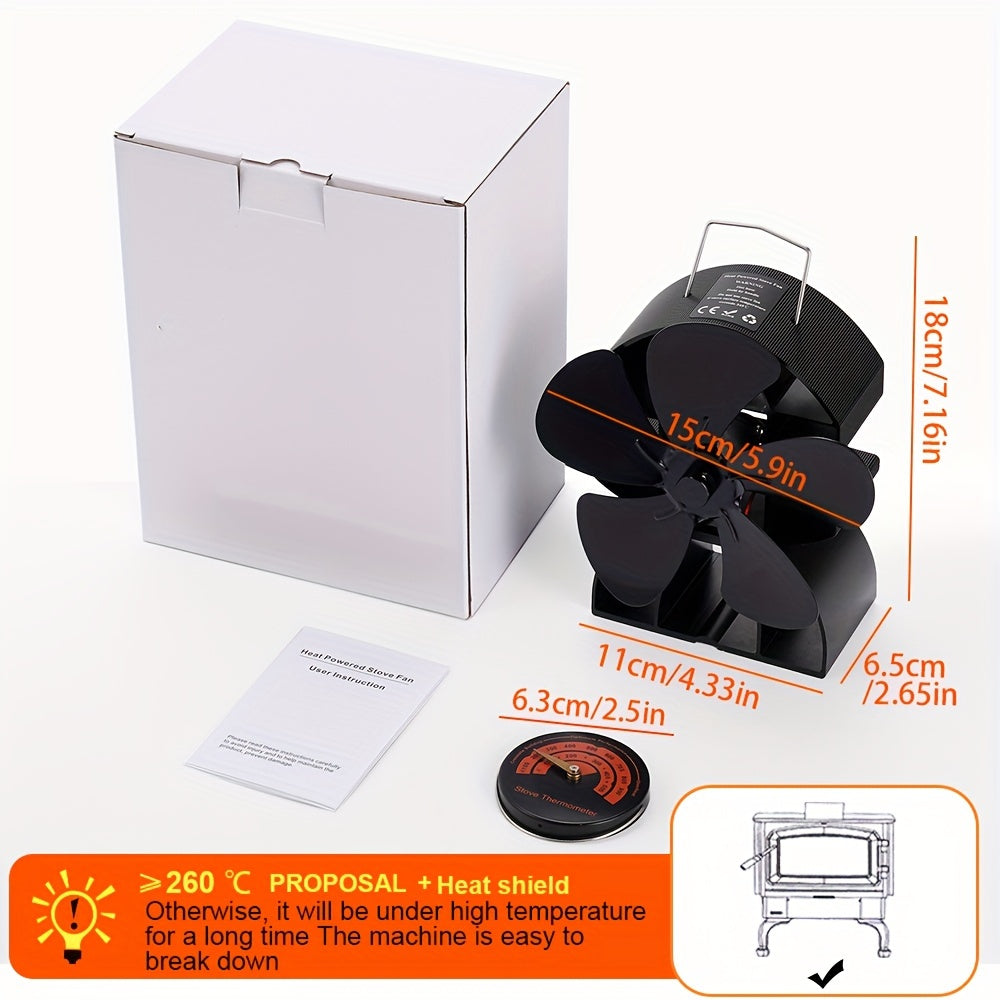 Portable Heat Powered Stove Fan for Wood Burners, Eco-Friendly 5-Blade Air Circulation