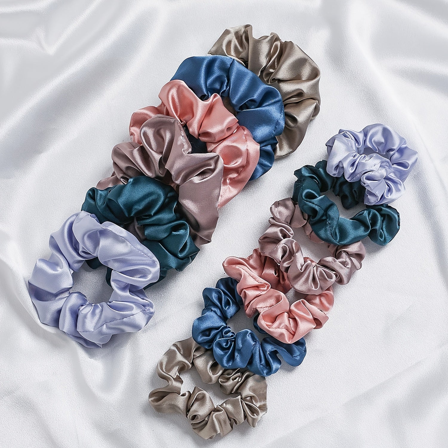 Set of 12 Satin Elastic Ponytail Holders for Women, Hair Ties, Breakage Prevention