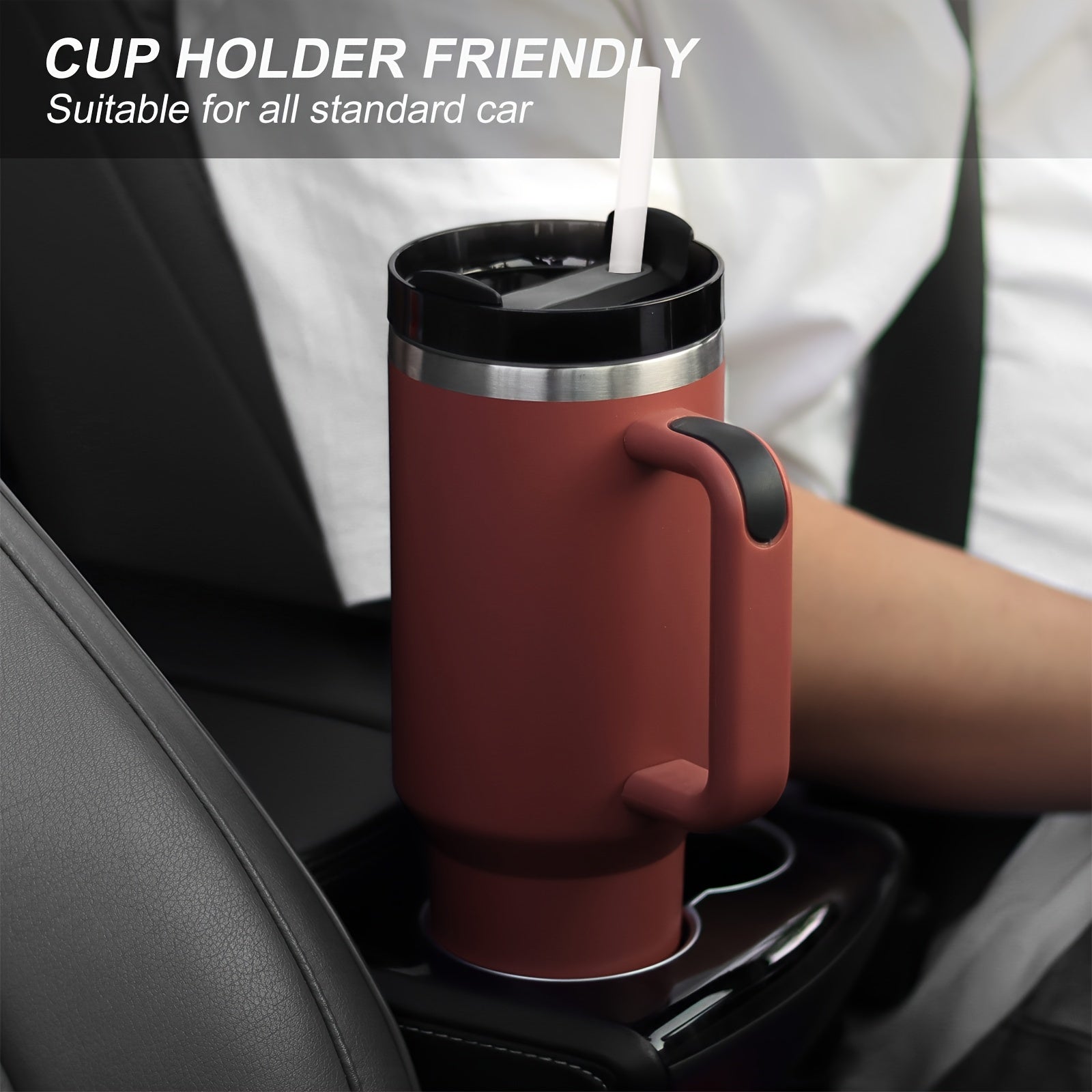 Taza de viaje de acero inoxidable con tapa y asa para bebidas de verano