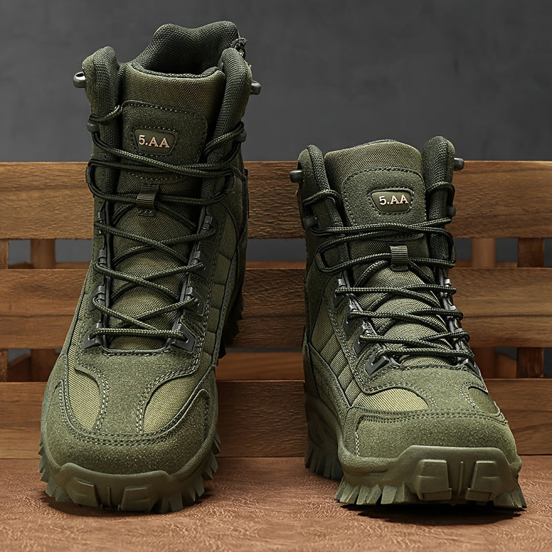 Men's Khaki Hiking Boots Non-Slip Sole Mesh Lining Zipper Outdoor Casual