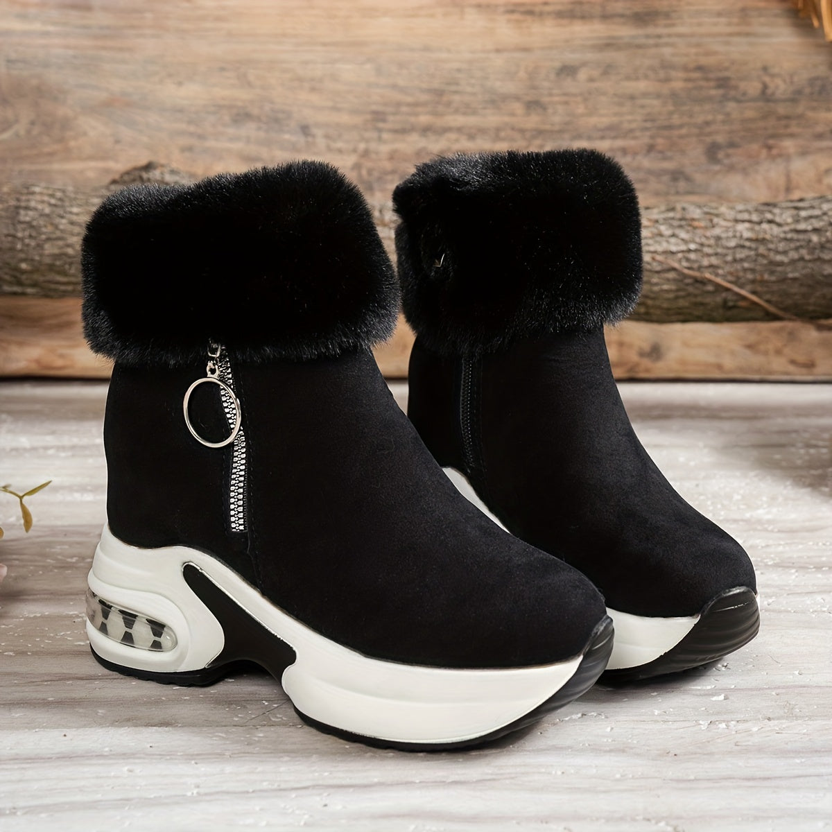 Women's Winter Plush-Lined Platform Ankle Boots with Thick Sole