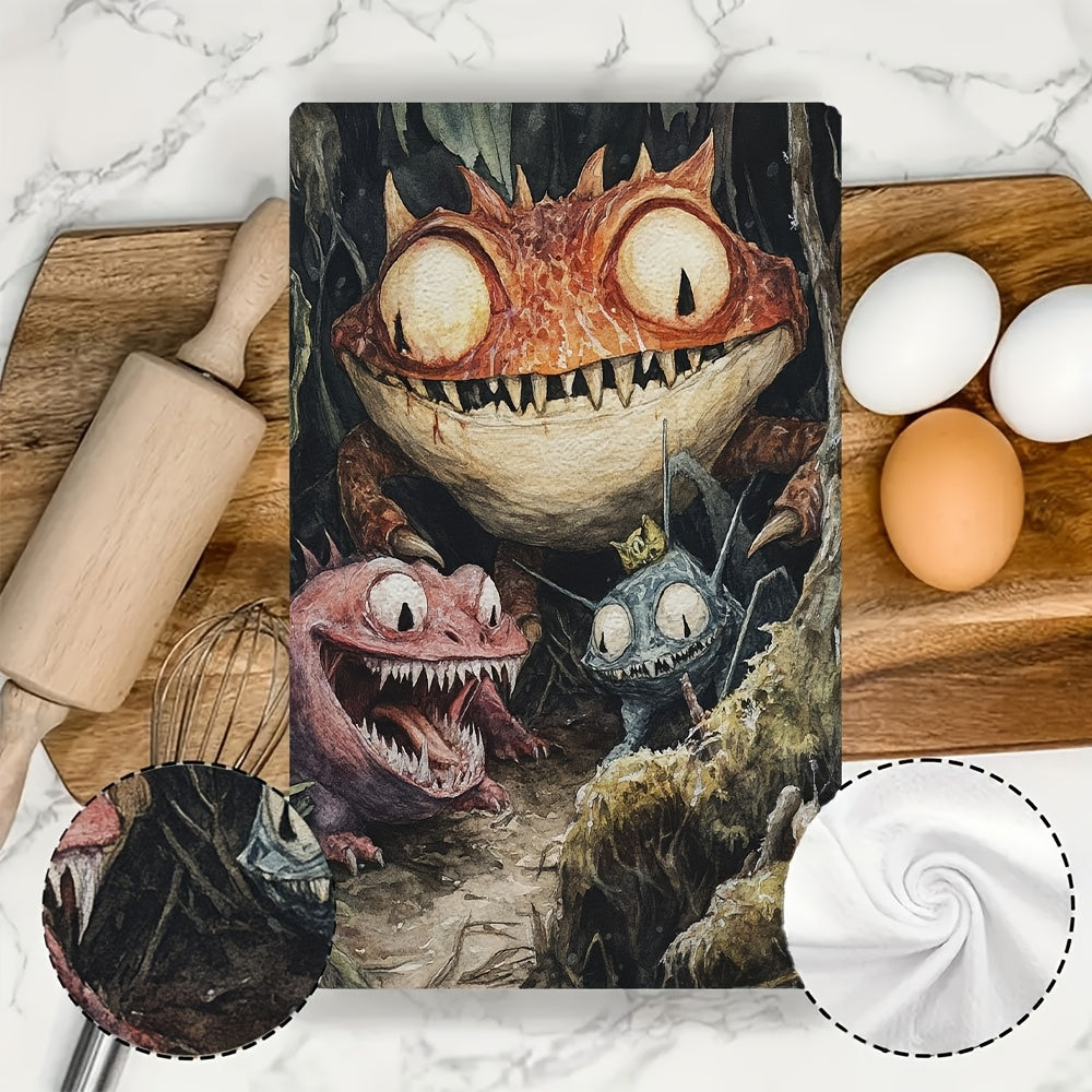 Dunyo bo'ylab Cryptid Creatures dizayni bilan bezatilgan ikki dona juda shinam oshxona sochiqlari. Bu juda yaxshi oson yuviladigan va yuqori singdiruvchi idish sochiqlari 40.64x60.96 sm o'lchamda bo'lib, oshxona ta'til bezaklari uchun mukammal. Bu