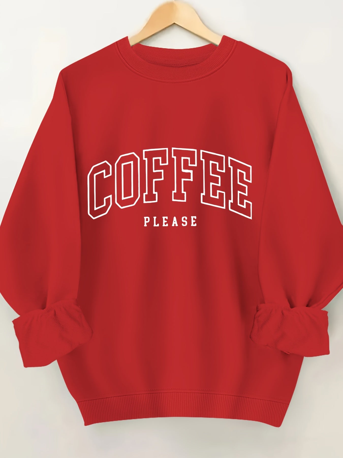 Plus Size Coffee Print Pullover Sweatshirt Long Sleeve Casual Fall Spring