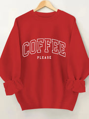 Plus Size Coffee Print Pullover Sweatshirt Long Sleeve Casual Fall Spring