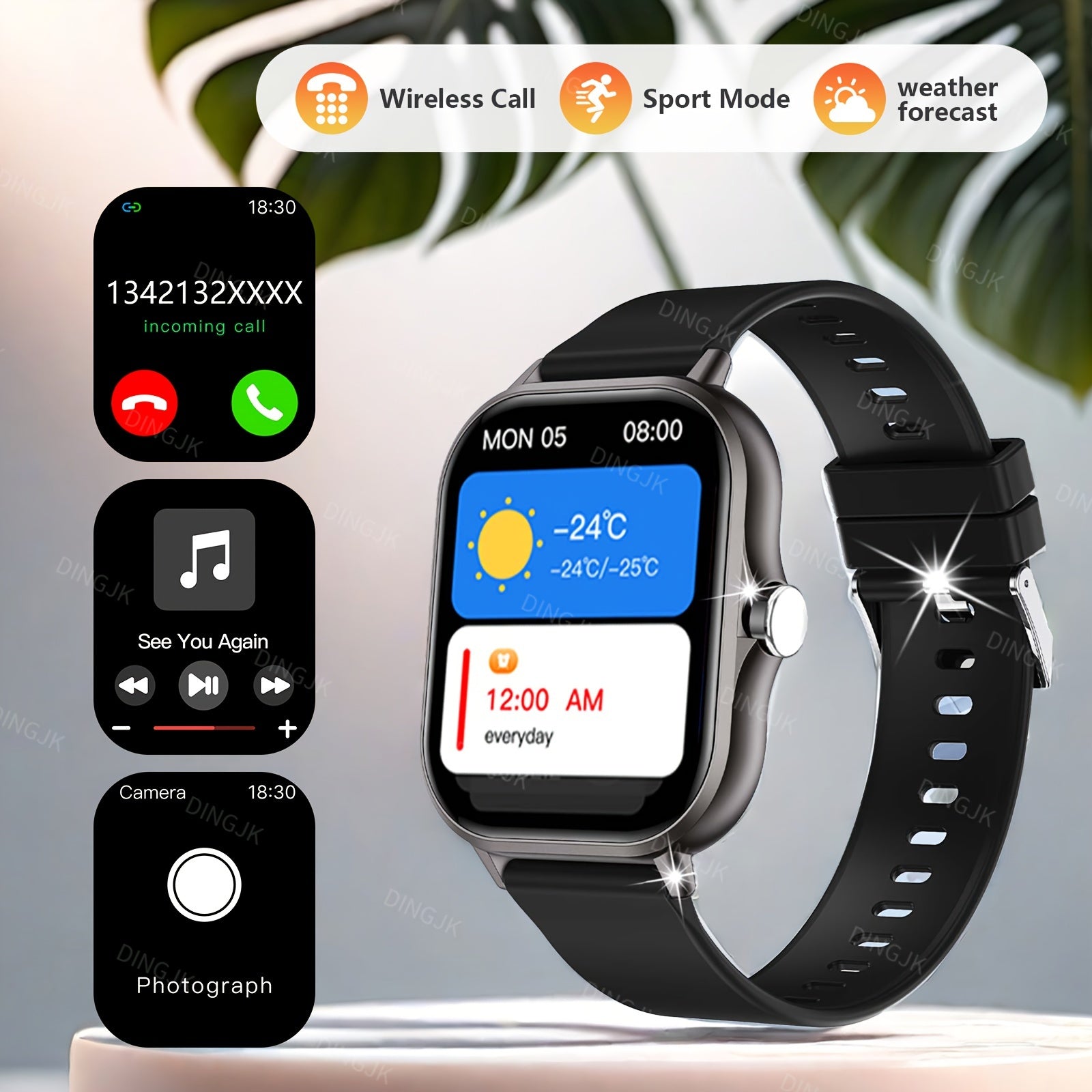 1.83 Inch Full Screen Touch Sports Smartwatch for Men and Women with Wireless Call Message Reminder and Multiple Sport Modes