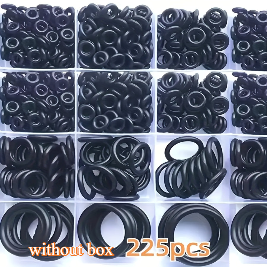 225 Pcs Rubber O-Ring Assortment Kit Oil-Resistant Seals for Plumbing Automotive