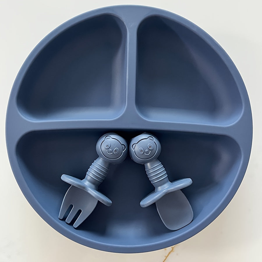 Set of 3 Silicone Baby Plates with Smile Face Design Toddler Feeding Set BPA-Free Dishwasher Safe