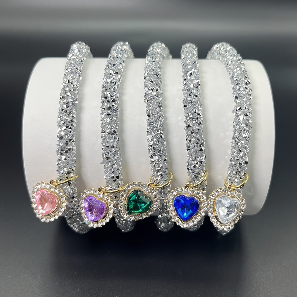Sparkling Pet Collar with Heart Pendant for Small Dogs and Cats
