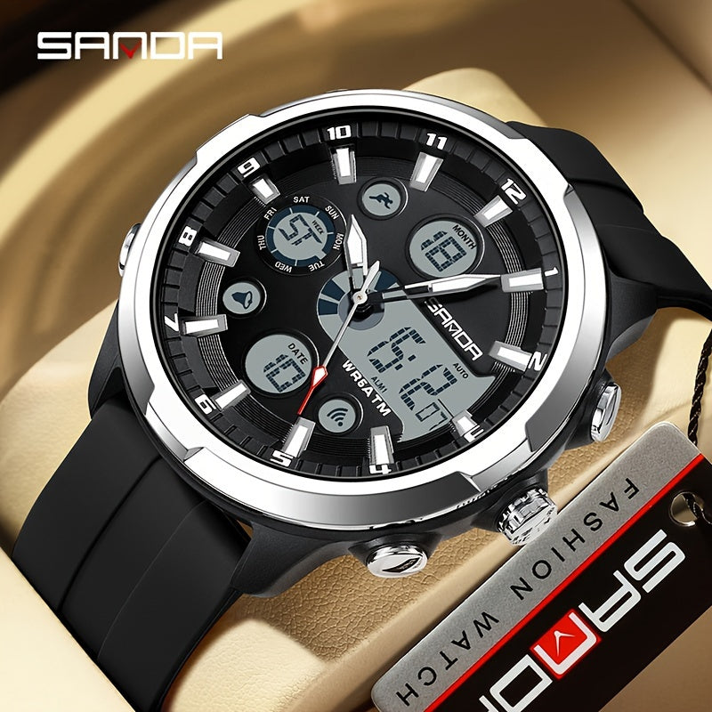 Men's Sports Watch Quartz Chronograph Water-Resistant 5ATM with Date Display and Silicone Strap