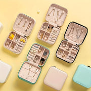 Organizador portátil de cuero para joyas con caja de almacenamiento con cremallera para anillos y collares