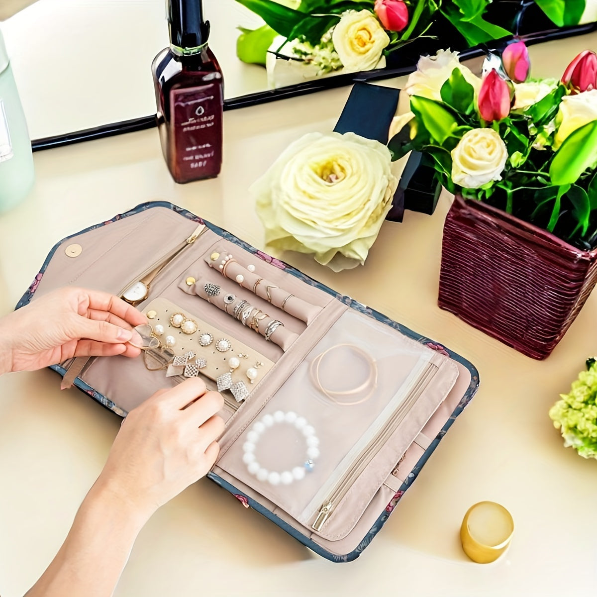 Женский органайзер для путешествий с украшениями, компактный чехол для колец, ожерелий, серег и браслетов