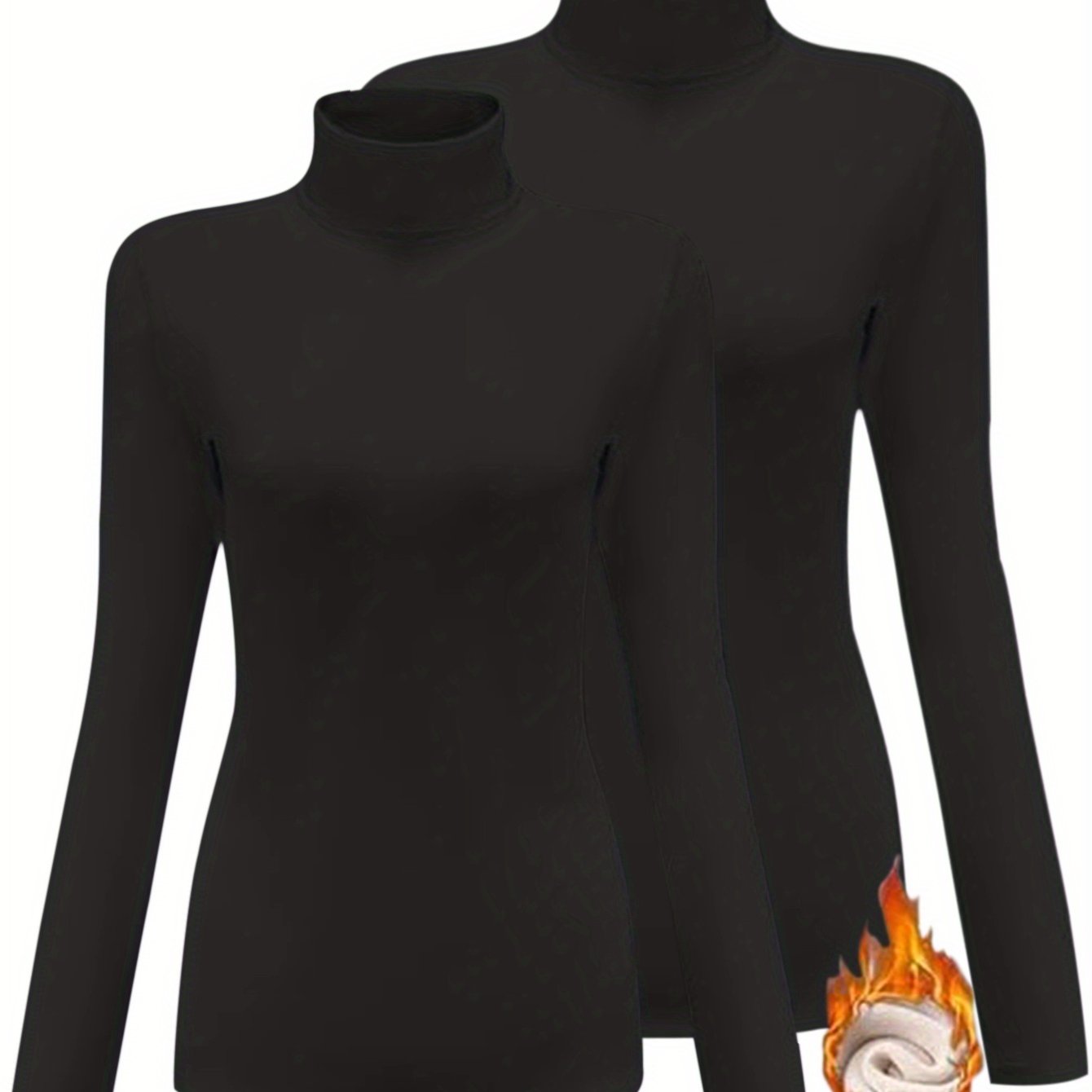 Plus Size Women's Fleece-Lined High Neck Long Sleeve T-Shirt Fall Winter Set