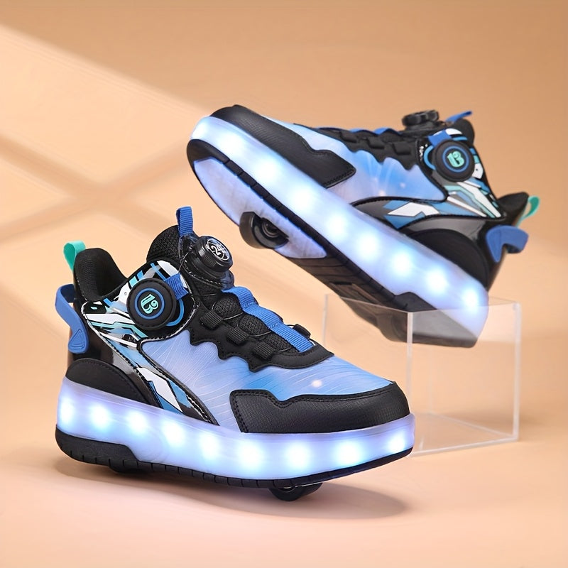 Kids Light-Up Skateboarding Sneakers with USB Charging and Invisible Roller Skates for All Seasons