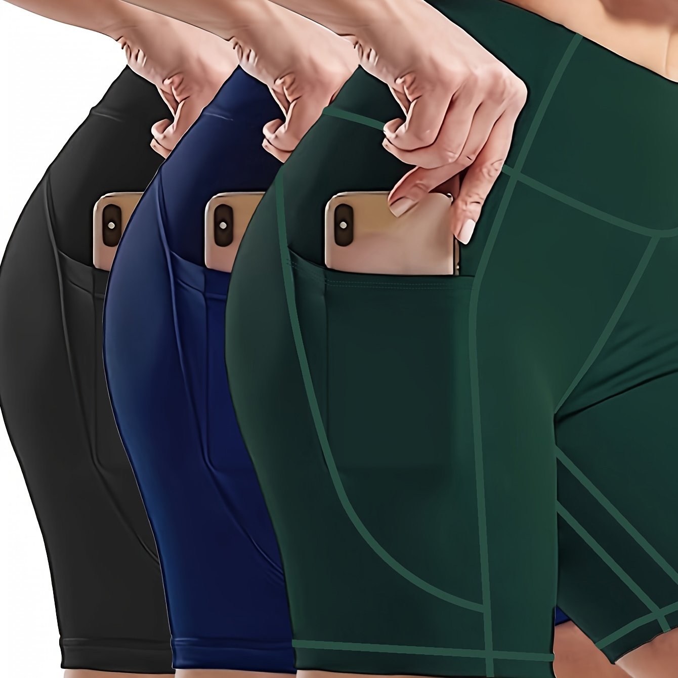 Plus Size Women's Sports Leggings Set Yoga Biker Shorts Tummy Control