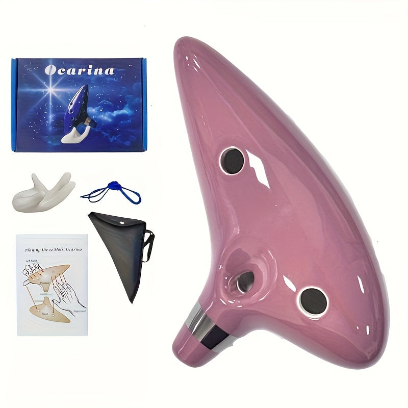 Голубая керамическая окарина с 12 отверстиями, футляром и аксессуарами