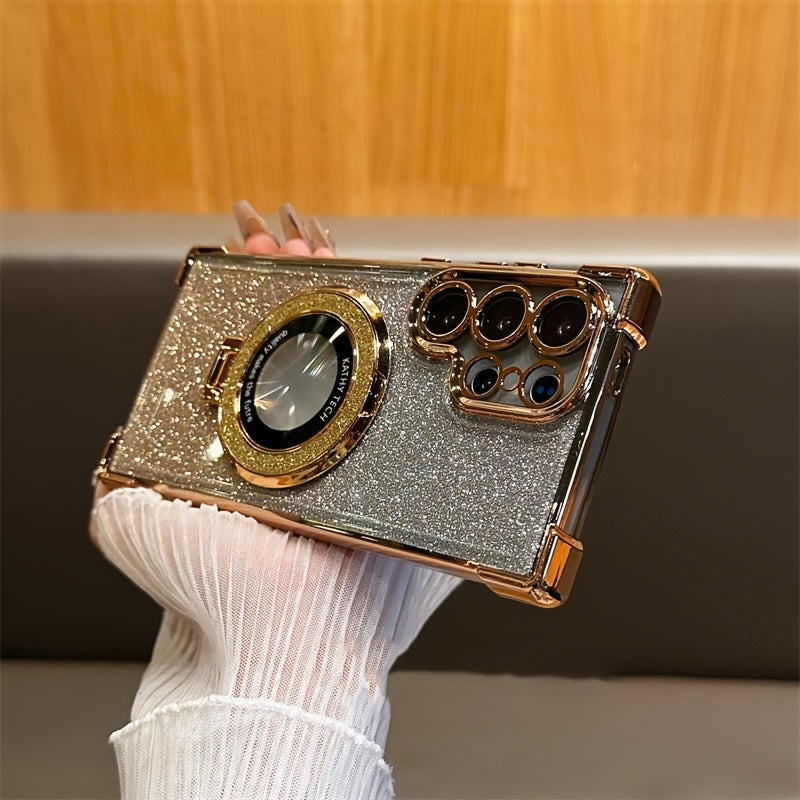Luxury Magnetic Glitter Gradient Phone Case for Samsung Galaxy S22+ to S25 Ultra with Stand and Lens Protection