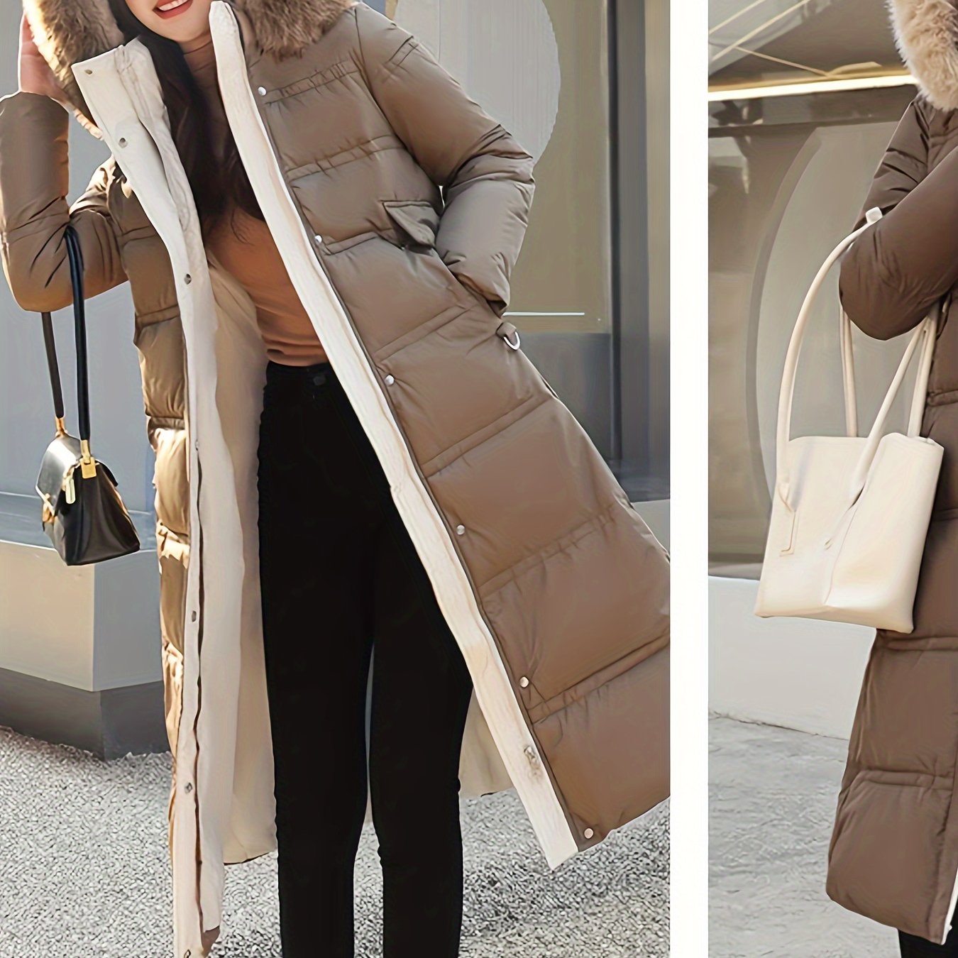 Women's Long Hooded Parka with Removable Fur Trim Waterproof Windproof Insulated in Purple