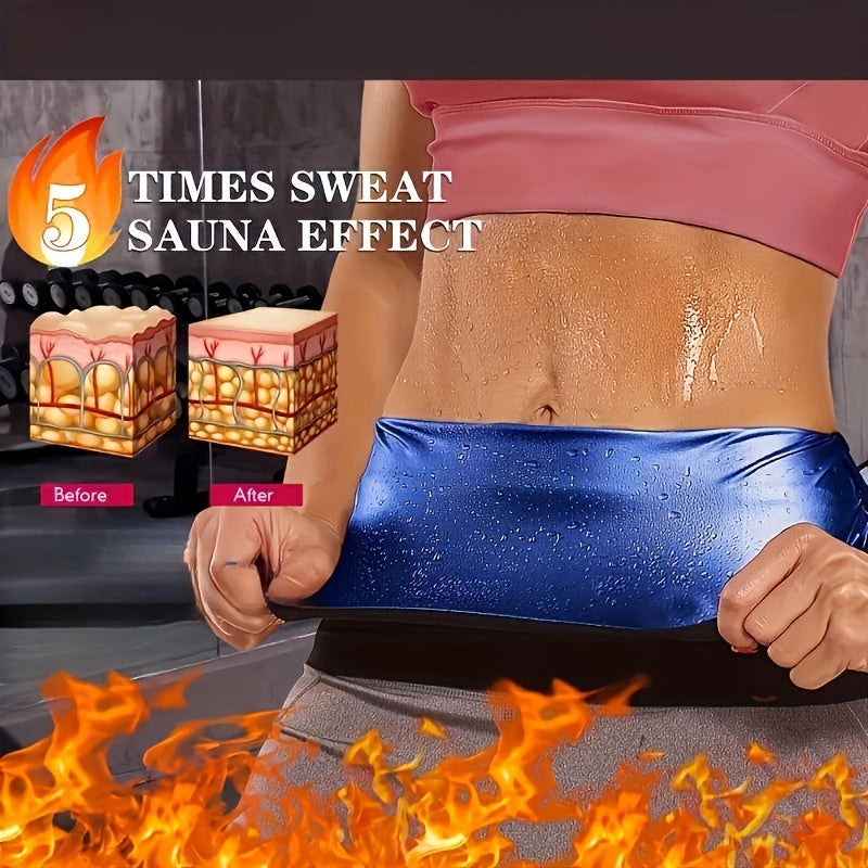 "Женский пояс для тренировки с высокой потоотдачей, изготовленный из 90% полиэстера и 10% спандекса, с сауной эффектом для контроля живота и подтяжки абдоминальной области. Средний уровень контроля с застежкой на резинку."