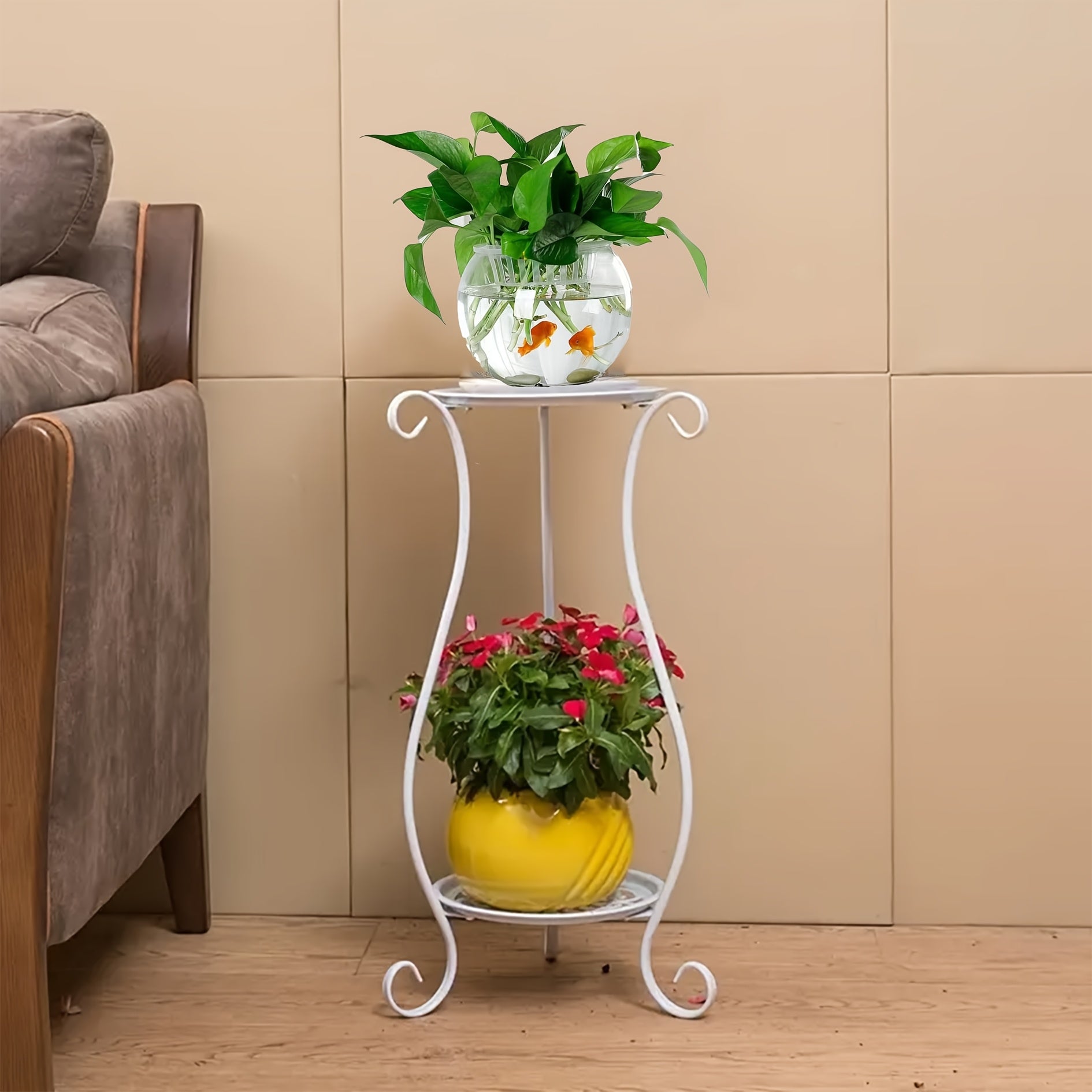 Double Layer Metal Flower Stand for Indoor Outdoor Plant Display Lightweight Durable