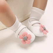 Infant Baby Girls Shoes Lightweight Soft Fabric Flower Decor All-Season Walking Shoes
