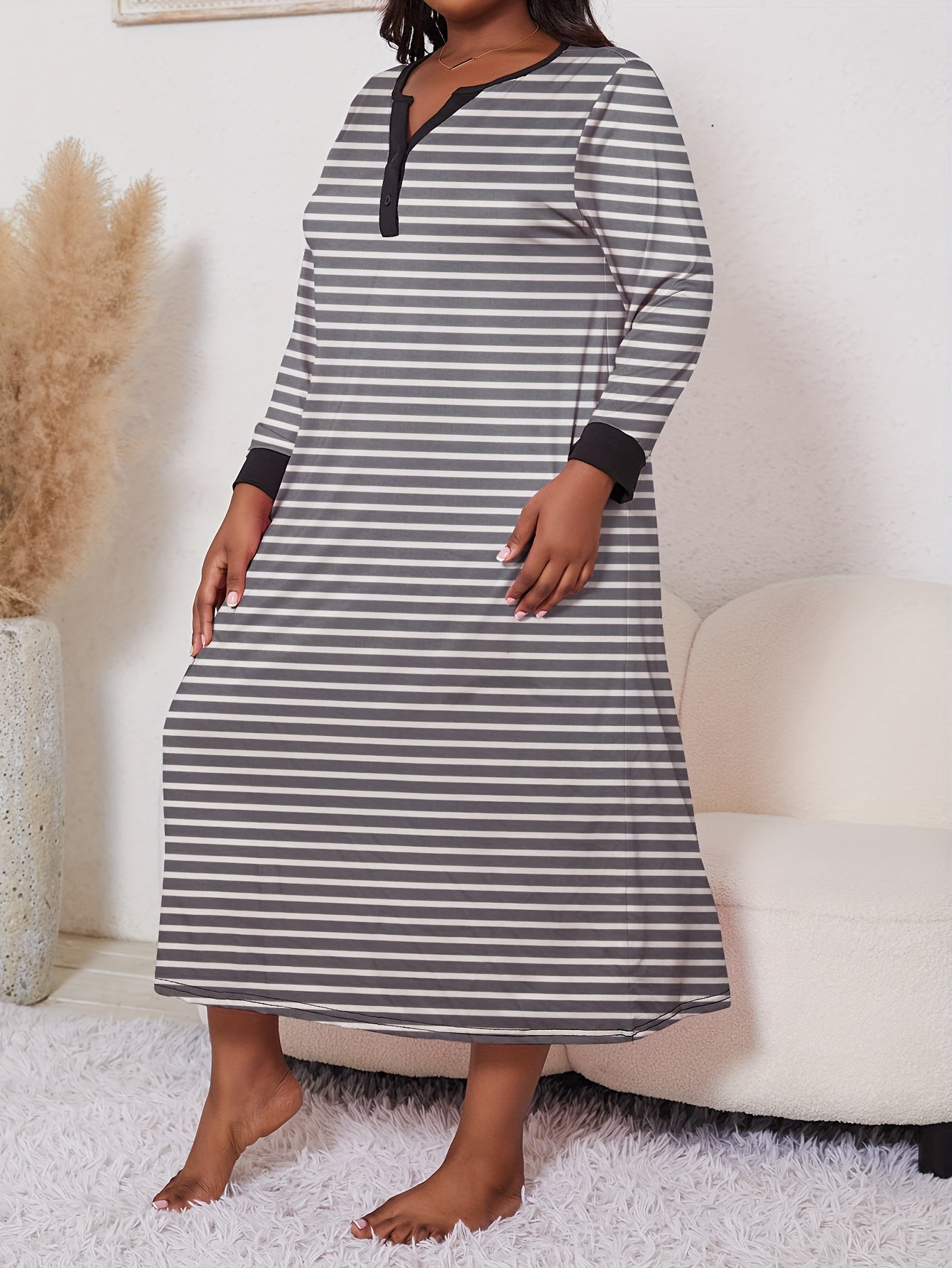 Women's Plus Size Heart Print Long Sleeve Sleep Dress for Fall Winter