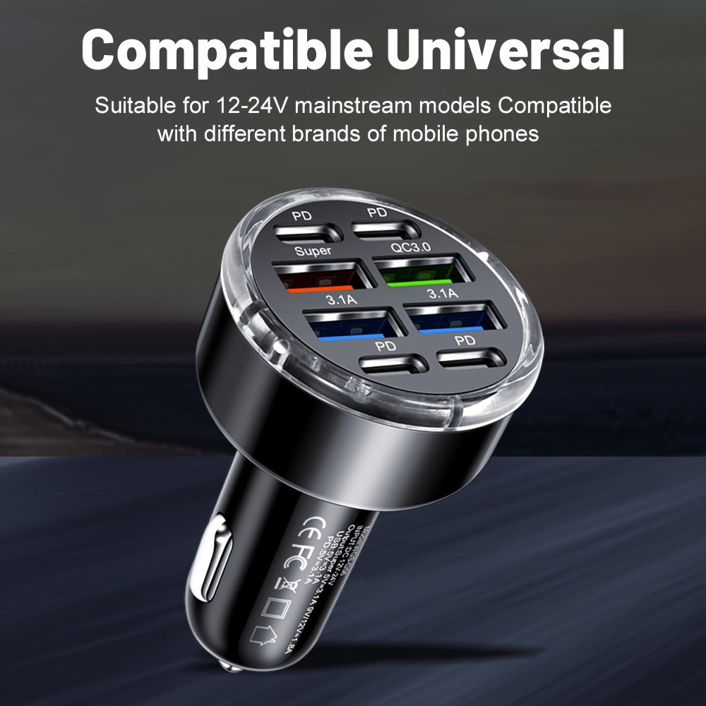 8-in-1 Fast Car Charger with USB Connectors for Phone and Tablet
