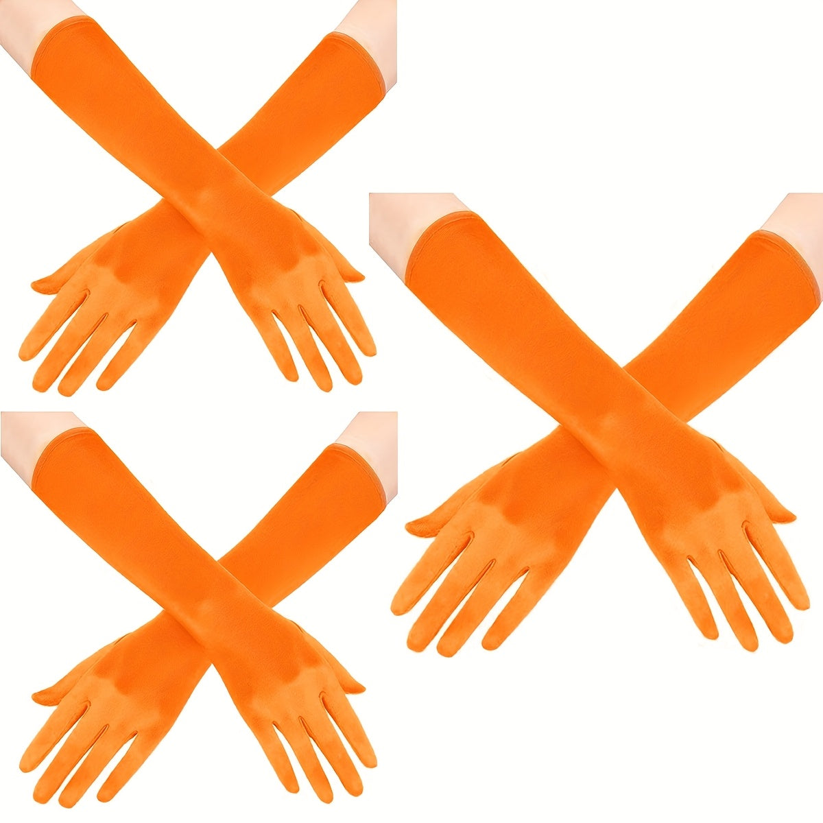 Ayollar uchun satindan tayyorlangan uzun opera qo'llari, 3 ta, vintage, tirsak uzunligi, kechki kiyim va to'y uchun