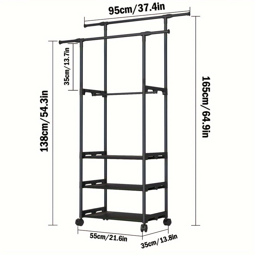 Carbon Steel Mobile Closet Organizer with Casters for Indoor Storage