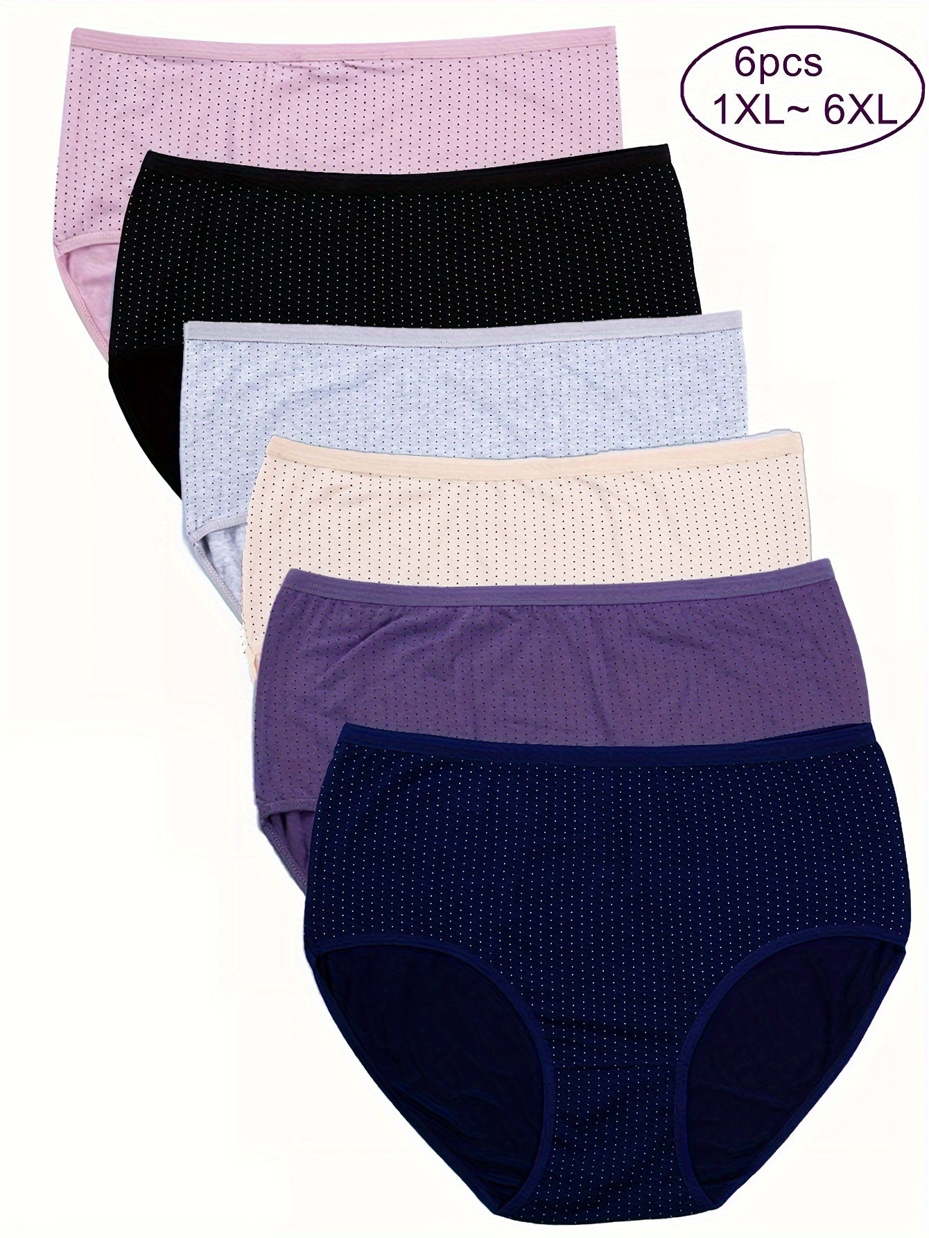 Set of 6 Women's Mid-Rise Polka Dot Briefs Cotton Stretch Fit Assorted Colors