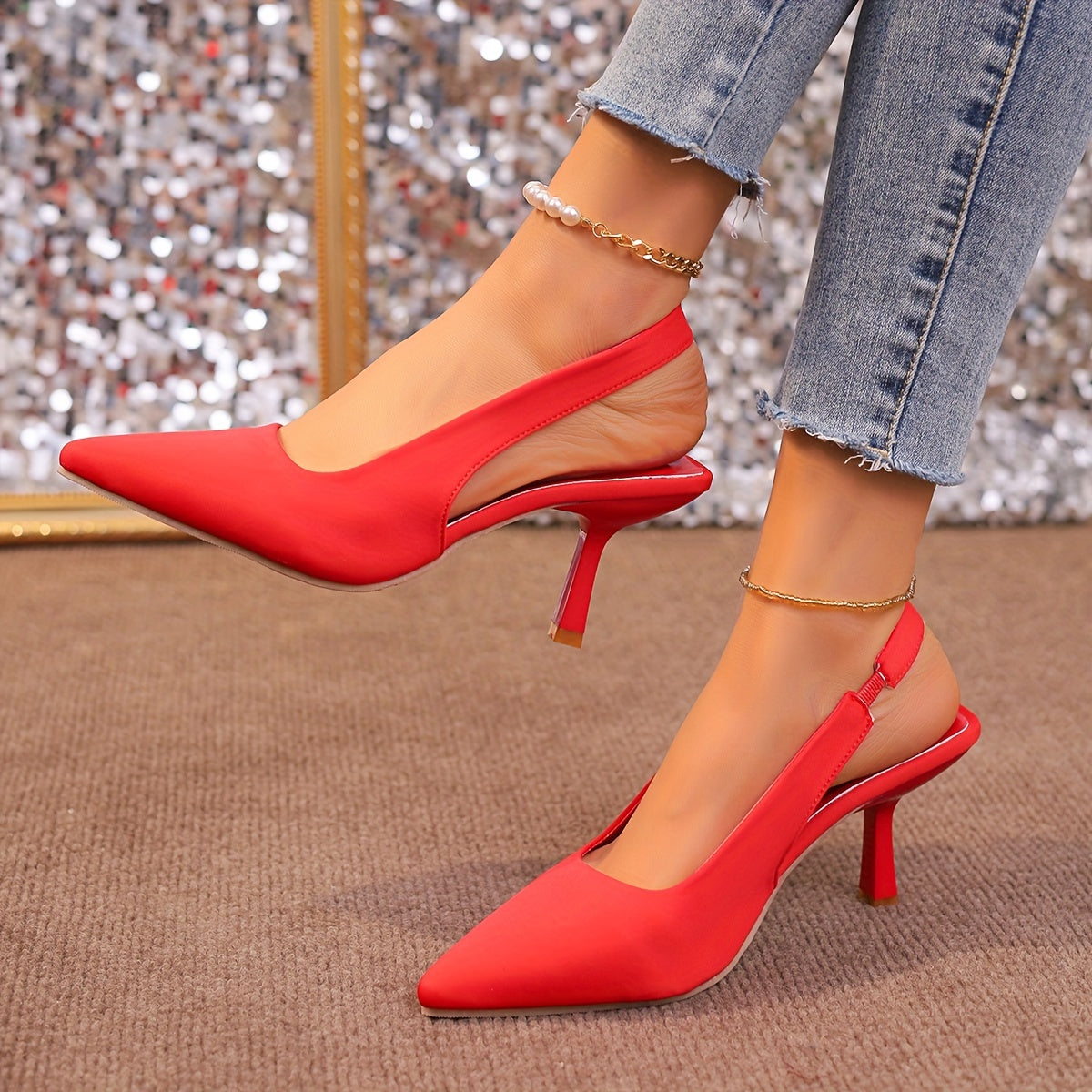 Women's Fashion Solid Color Ankle Strap High Heels Open Toe Pumps