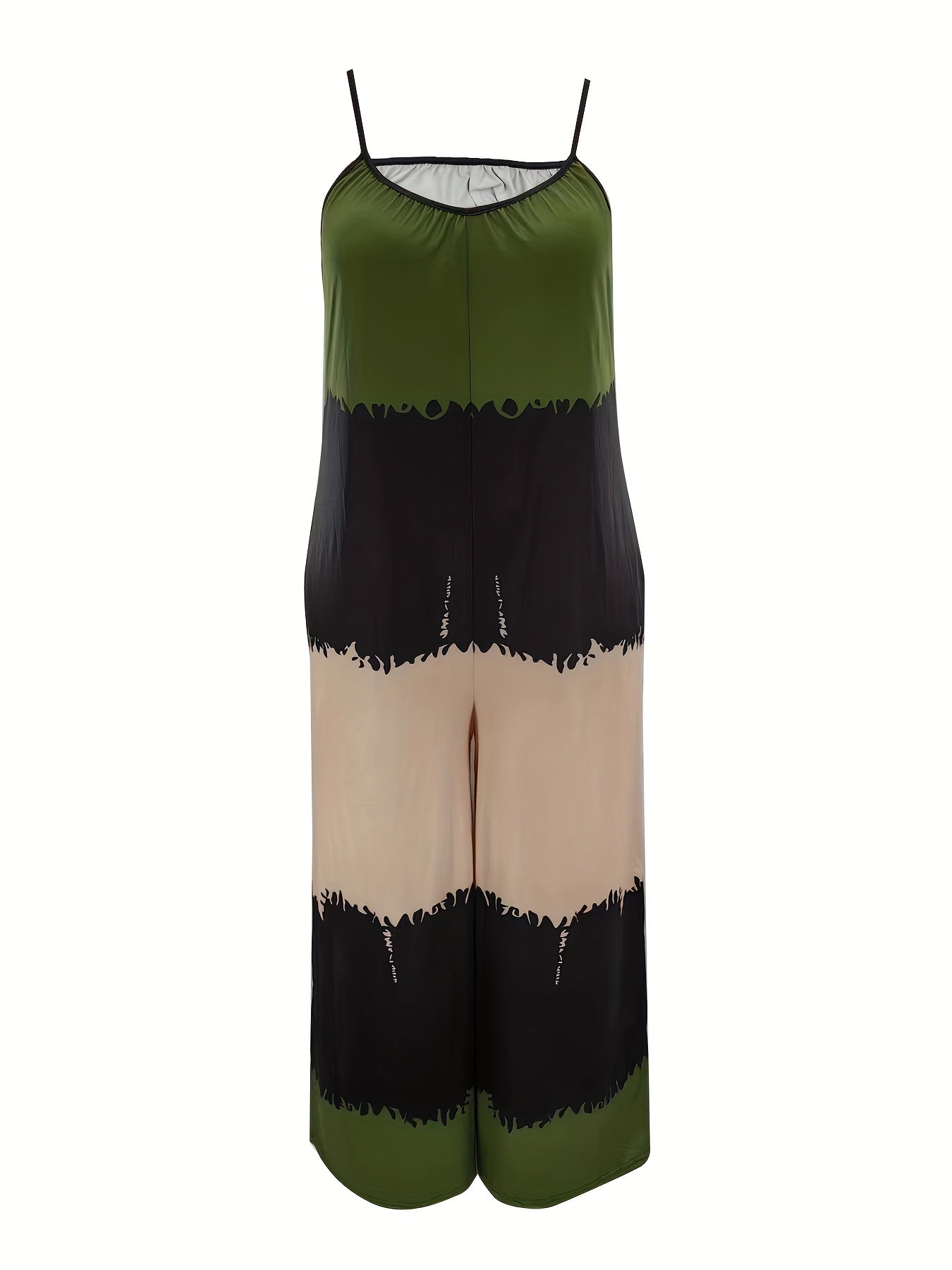 Plus Size Colorblock Ruched Sleeveless Jumpsuit Casual Women's Clothing