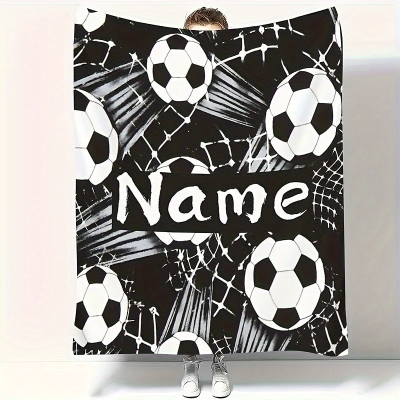 Personalized Soccer Ball Fleece Throw Blanket Soft Cozy Digital Print for Couch Bed Travel