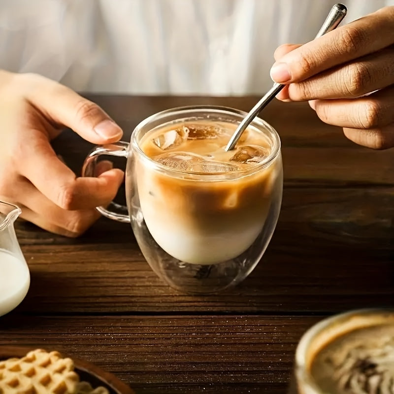 Double-Walled Insulated Glass Coffee Mug with Lid Clear Tea Cup for Hot Drinks