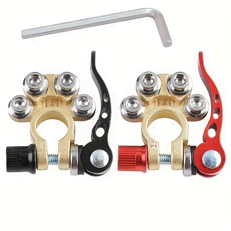 2 Pcs Heavy Duty Brass Battery Terminal Connectors 4-Way Quick Disconnect