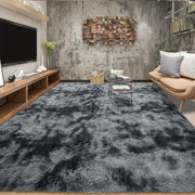 Dark Grey Tie-Dye Plush Area Mat Ultra-Soft Thick Sponge Padding for Living Room Bedroom