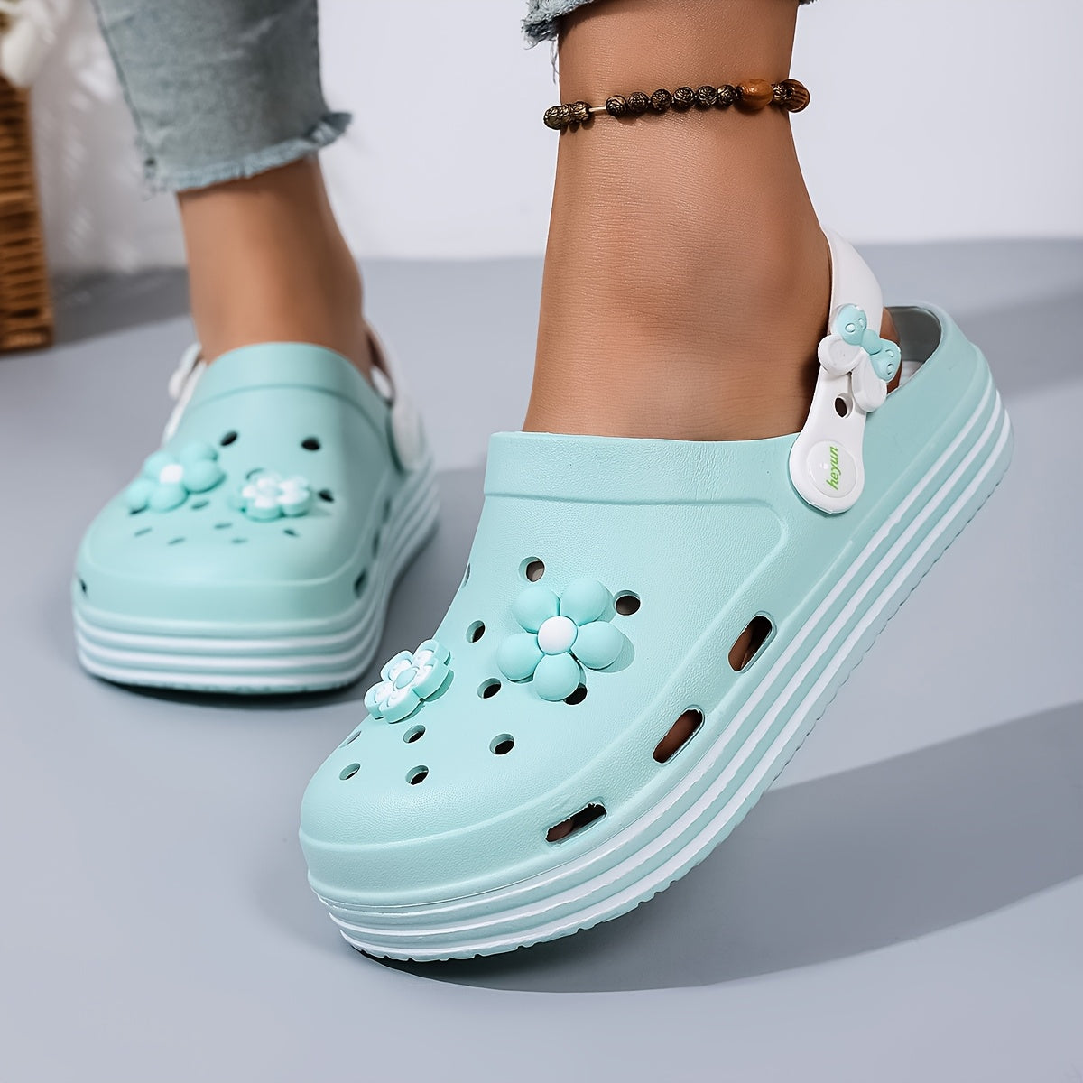 Женские EVA слепоны для сада с цветочным декором бело-розовые