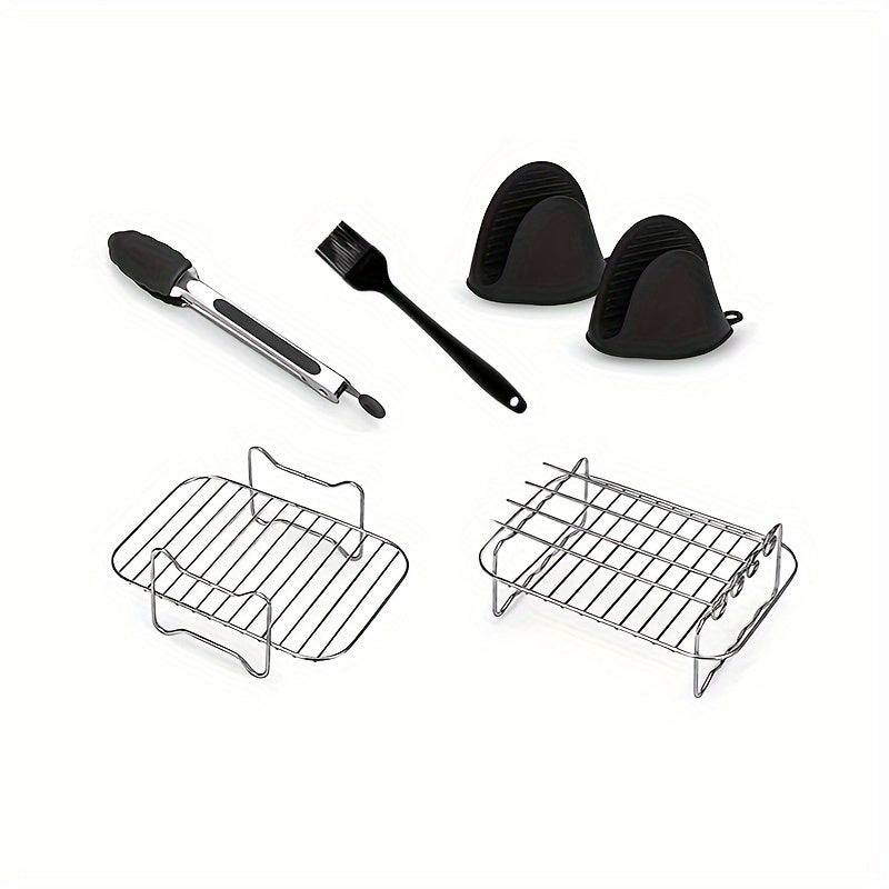 Stainless Steel Double-Layer Air Fryer Rack Set with Silicone Accessories for 6 Pieces