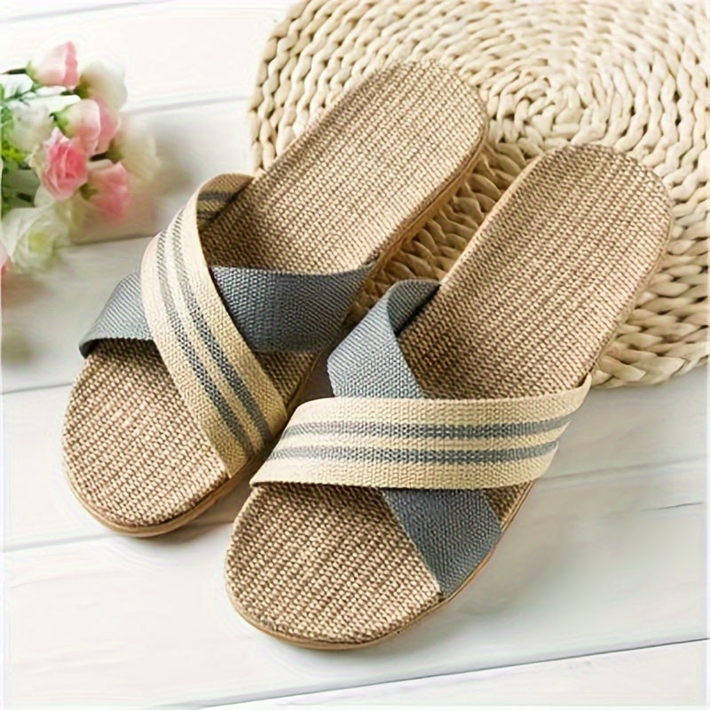 Men's Open Toe Cross Strap Slippers Breathable EVA Sole Non-Slip Summer Casual Shoes