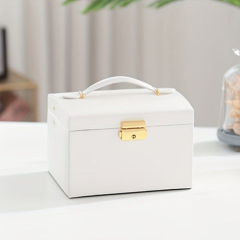 Легкая фиолетовая шкатулка для украшений с замком, зеркалом и двойными ящиками для женщин