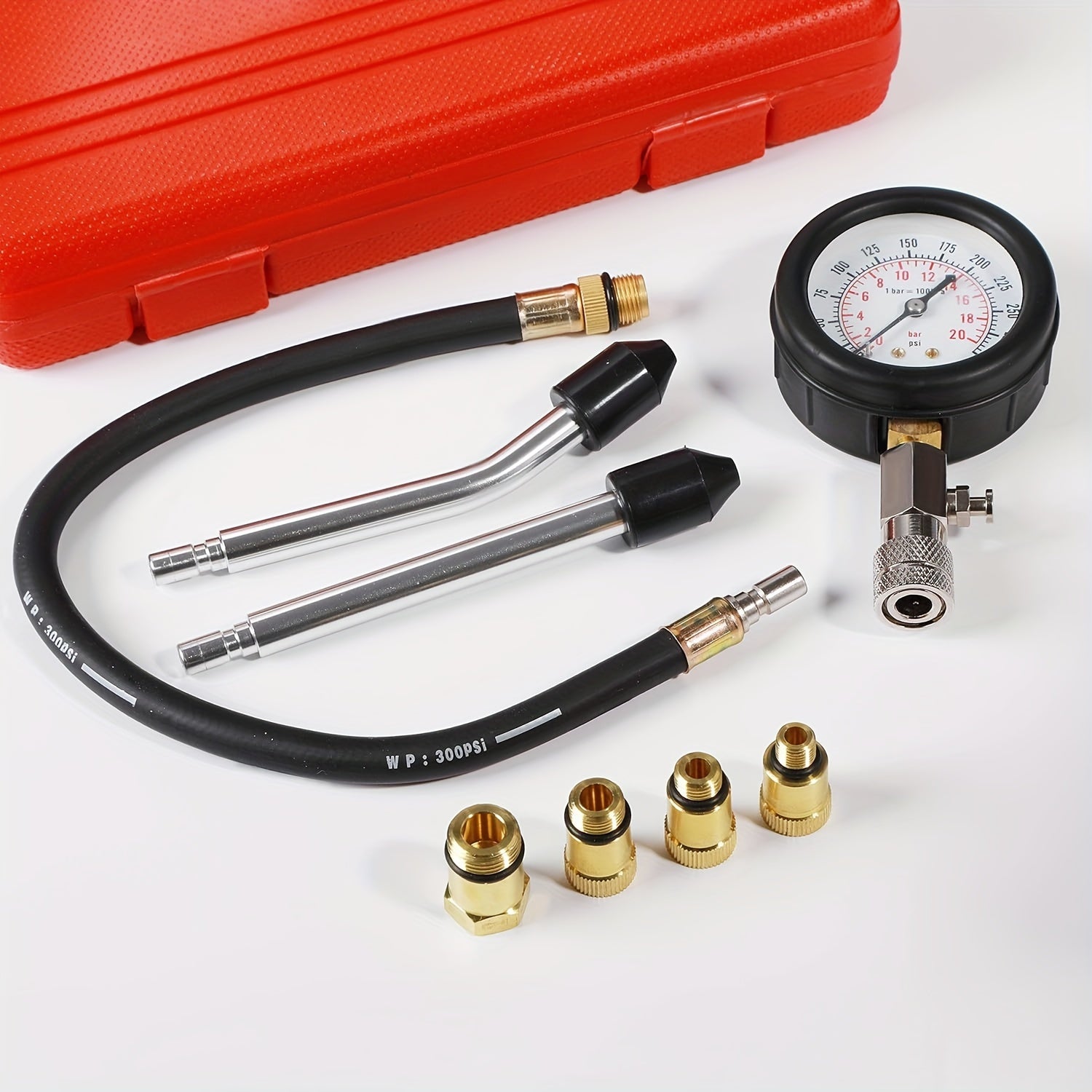 8-Piece Gas Engine Compression Tester Kit with 0-300 PSI Gauge